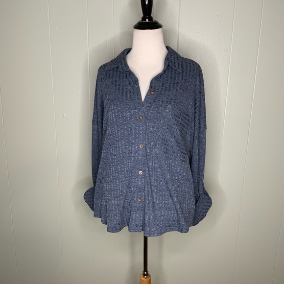 NWT Fashion Nova Blue Button Down Blouse XL - Picture 2 of 15